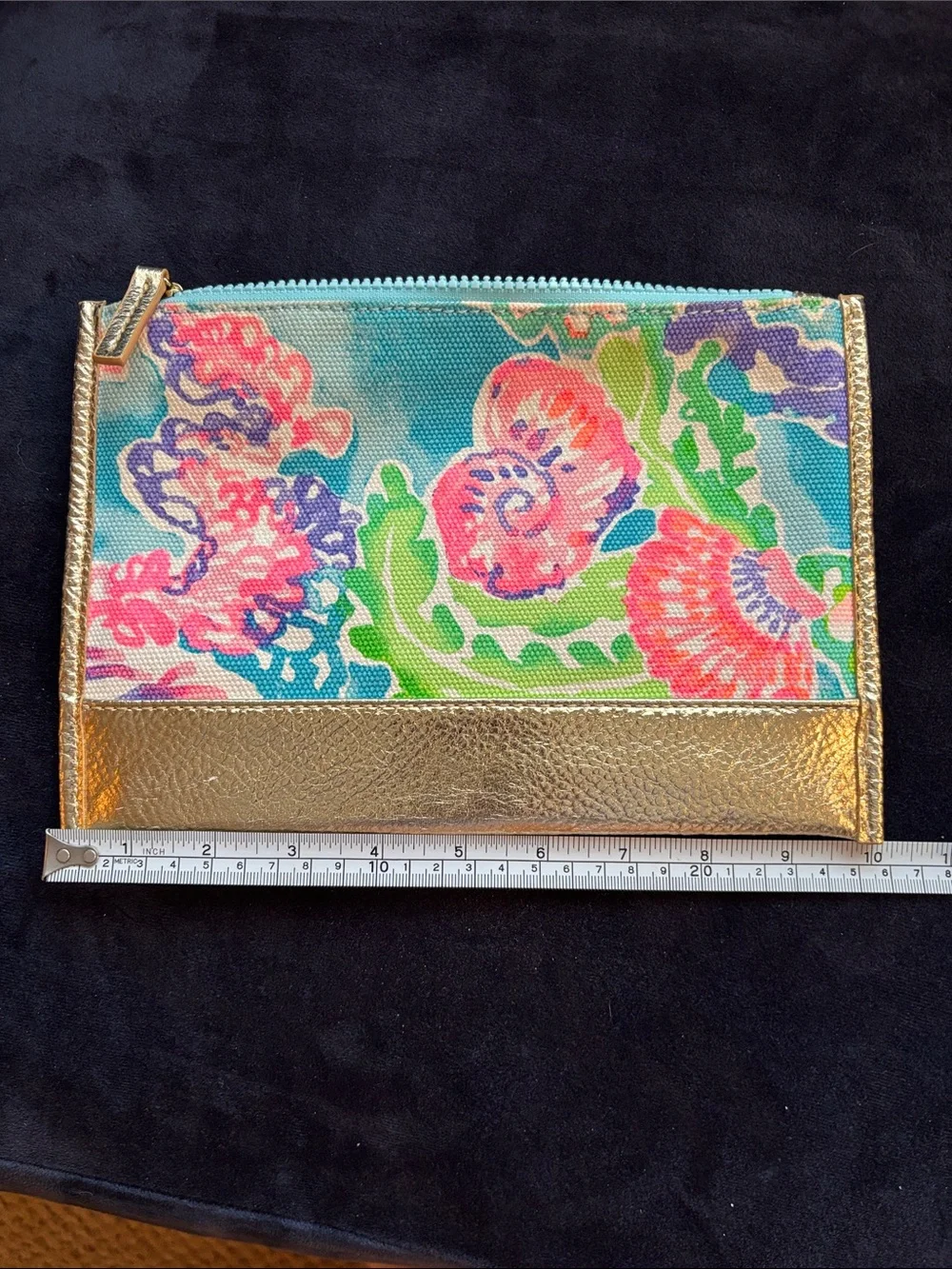 Lilly Pulitzer Pink Turquoise Floral Gold Zip Pouch